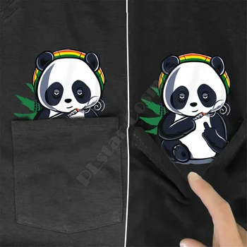 PLstar Kosmosas Marškinėliai vasaros kišenėje Rūkymas Pandos atspausdintas t-shirt vyrams, moterims marškinėliai topai juokinga medvilnės juoda tees