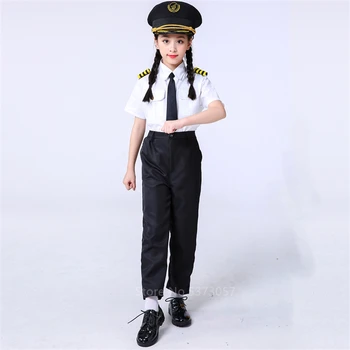 Oro Pajėgų Vaikams Policijos Uniformą Skrydžio Attendent Cosplay Helovinas Kostiumas Vaikams Baby Girl Berniukas Išgalvotas Orlaivio Kapitonas Pilotas