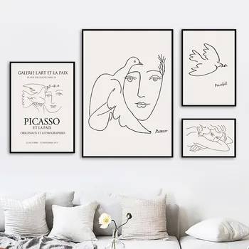 Picasso Matisse Mergina Paukščių Linijos Piešimo Sienos Meno Tapybos Drobės Šiaurės Plakatai Ir Spausdina Sienos Nuotraukas Gyvenimo Kambario Dekoro