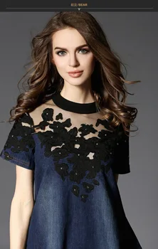 2021 Pavasario mados Europos trumpas rankovėmis moteriška džinsinio audinio suknelė plonos medvilnės slim gryna spalva tamsiai mėlyna moterų suknelė 178B