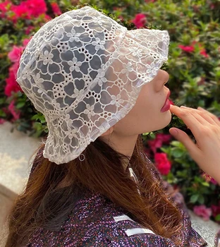 2020 Paprasta Korėja NĖRINIŲ Skrybėlę MOTERŲ Minkšta Nėrinių Gėlių Platus Kraštų Saulės Skrybėlės Floppy Vasaros Skrybėlę Nėrinių Suknelė Ponios Skrybėlę
