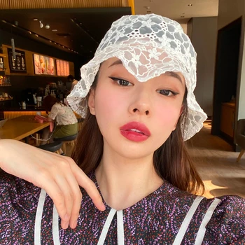 2020 Paprasta Korėja NĖRINIŲ Skrybėlę MOTERŲ Minkšta Nėrinių Gėlių Platus Kraštų Saulės Skrybėlės Floppy Vasaros Skrybėlę Nėrinių Suknelė Ponios Skrybėlę