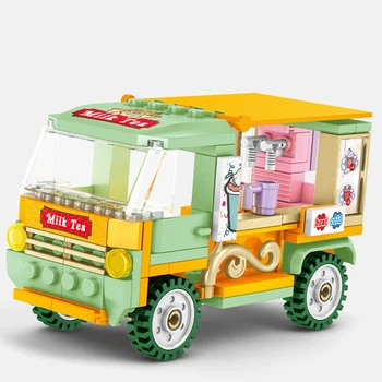 Mini Miesto Gatvės Žaislų Parduotuvė Kūrimo Bloką Ledų Mėsainiai Automobilis 