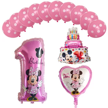Disney Mickey Mouse Balionas Skaitmeninis Aliuminio Plėvelės Balioną už 1 Metų Gimtadienio Apdailos Vaikai su Minnie Balionai