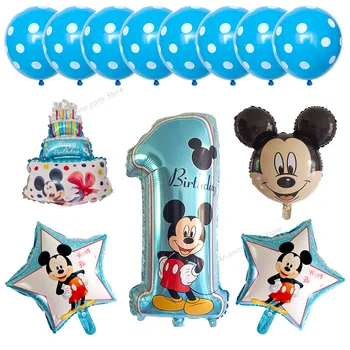 Disney Mickey Mouse Balionas Skaitmeninis Aliuminio Plėvelės Balioną už 1 Metų Gimtadienio Apdailos Vaikai su Minnie Balionai