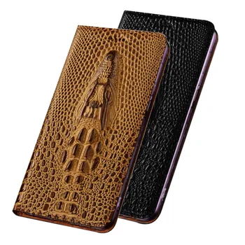 3D grocodile grūdų karvės odos, odinis telefono dėklas kortelė kišenėje Sony Xperia XZ2 Premium/Sony Xperia XZ3 flip cover magnetinio coque