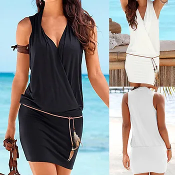 SAGACE Moterų Suknelė Atsitiktinis Rankovių Retro Šalies Paplūdimio Mini Suknelė Paplūdimio SunDress Slim Atsitiktinis Suknelės Moterims, Moteriška vientisos spalvos