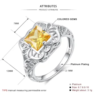Gėlių Dizaino Moterų Mados Juvelyrikos AAA geltona Cirkonis Cz kietas 925 anillos sidabro Dalyvavimas Vestuvių Juostoje Žiedas Sz 6-10