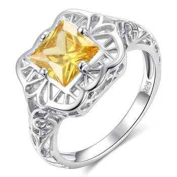 Gėlių Dizaino Moterų Mados Juvelyrikos AAA geltona Cirkonis Cz kietas 925 anillos sidabro Dalyvavimas Vestuvių Juostoje Žiedas Sz 6-10