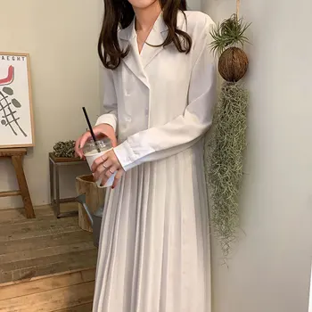 3 spalvų, rudens dress 2019 preppy stiliaus ilgomis rankovėmis plisuotos suknelė 