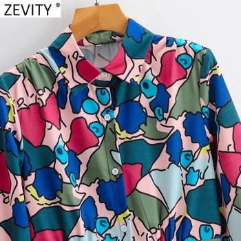 Zevity Naujas Moterų Derliaus Kratinys Spausdinti Krūtinėmis Marškinėliai Suknelė Moterų Klostyti Žibintų Rankovės Atsitiktinis Slim Chic 