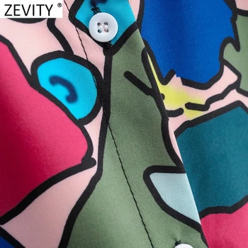 Zevity Naujas Moterų Derliaus Kratinys Spausdinti Krūtinėmis Marškinėliai Suknelė Moterų Klostyti Žibintų Rankovės Atsitiktinis Slim Chic 