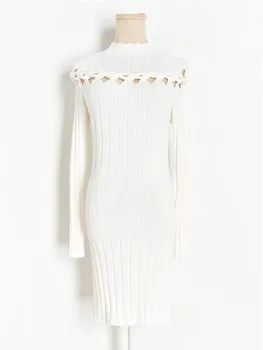 Prabangos Dizaineris Prekės Megzti Suknelė Moterims Pusę Golfo Twist Tuščiaviduriai Iš Megztinių Nėrimo Megzti Linijos Suknelė
