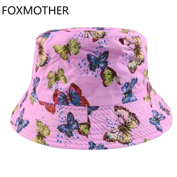 FOXMOTHER Naujas Vasaros Rožinis Mėlynas Drugelis Kibirą Skrybėlės Žvejys Kepurės Moterų, Merginų, Mergaičių