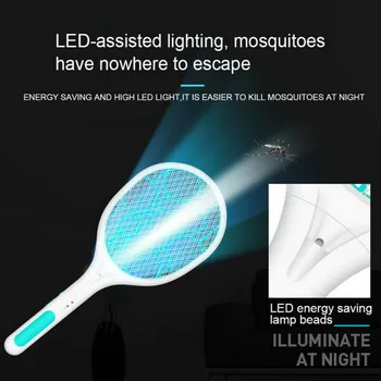Mėlyna/Žalia Uodų Tauškutis Žudikas USB Įkrovimo Elektra LED šviesos Tenisas Bat Nešiojamą Raketę Vabzdžių Skristi Vabzdys, Vapsva