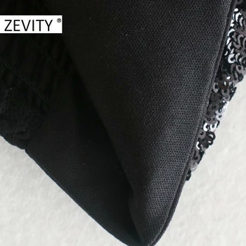 Zevity Naujas moterų derliaus animacinį personažą blizgučiai siuvinėjimas diržas moteriška palaidinė reguliuojamas dirželis prašmatnus marškinėliai black viršūnes LS7142