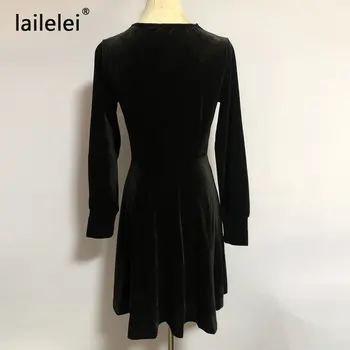 Nėriniai aksomo derlius v-kaklo suknelė moterims, elegantiška juoda pavasario vestido ilgomis rankovėmis mini blizgučiai sukienki skraiste femme ete 2020 elbise