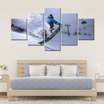 Lauko X-sportas Slidinėjimo, Snieglenčių Sniego Žaidėjas 5 Plokštės Plakatas Drobė Sienos Menas Nuotraukas Tapyba už Kambarį
