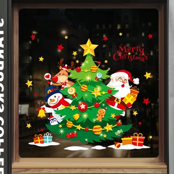 Animacinių filmų Kalėdų eglutė Kalėdų lipdukai, lipnios mall, parduotuvė, stumdomas duris, stiklo, vaikų kambarys namo apdaila sienos lipdukas