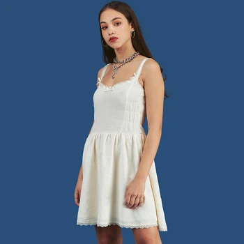 ALLNeon E Mergina Stilius Straped Medvilnės Suknelės Kietas Rankovių-line Ruched Mini Suknelės V-kaklo Derliaus Baltos spalvos Suknelės, Šaliai 2020 m.