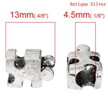 Europos Žavesio Karoliukai Puzzle Dėlionės Sidabro Spalvos 13mmx9mm,Skylė:Apie 5.3 mm,30PCs (B31372)