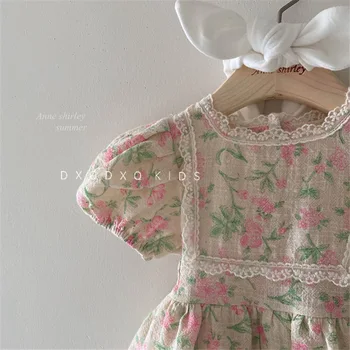 Korėjos Stiliaus Bamblys Mergina Vasaros Derliaus Tutu Suknelė Gėlių Raštas Vaikams Mergaitėms Trumpomis Rankovėmis Suknelės Kūdikių Mados Vasaros