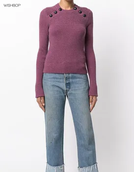 Vėliau Stilingas Ilgas Rankoves Saldainiai Spalvų Jersey Džemperiai Kūno Fit - Mados Dizainas 2017 Vilnos Megztiniai Petį Su Juoda Mygtukų