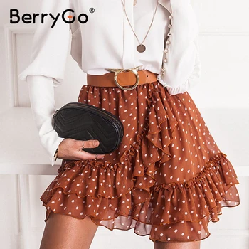 BerryGo Elegantiškas polka dot spausdinti mini sijonai womens-line susiėmę moterų sijonas 2020 m. Pavasario vasaros atostogų paplūdimyje sijonai ponios