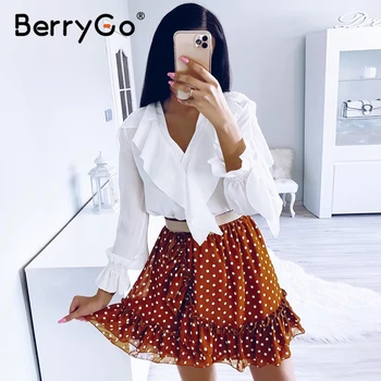 BerryGo Elegantiškas polka dot spausdinti mini sijonai womens-line susiėmę moterų sijonas 2020 m. Pavasario vasaros atostogų paplūdimyje sijonai ponios