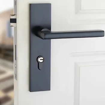 Juoda užraktas kambario durų užraktas kosmoso aliuminio interjero miegamojo duris užrakinti vonios kambarys medžio masyvo durų užraktas WY5
