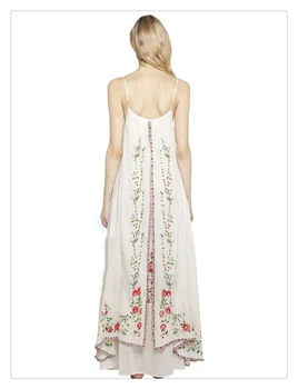 2021 moterų ilgo siuvinėjimo suknelė O-kaklo nereguliarus ilgis gėlių raštas medvilnės suknelė stebėjimo seksualus maxi ilgas atostogas suknelė