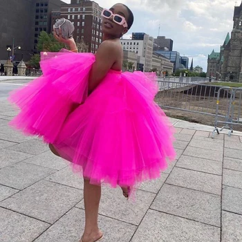 Mados Fuksija Mini Tiulio Vasaros Moterų Suknelės, 2020 Ruffles Pakopų Trumpas Trumpas Mergina Dress Nuo Peties Vestido De Mujer