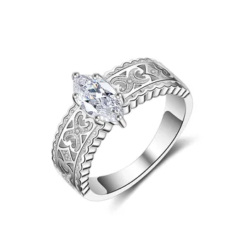 Derliaus išpjovą, 18K White Gold Diamond Ring Moterims Didelis AAA Cirkonis Akmuo, Diamond Vestuvių Žiedai, Sužadėtuvių Bauda Papuošalai, Dovanos