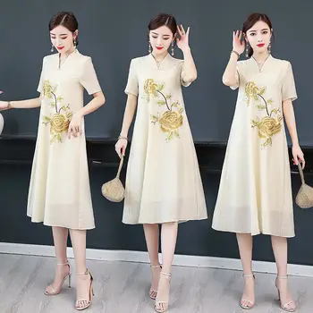 NYFS Vasaros suknelė 2020 Naujos Nacionalinės stiliaus ilga Suknelė Prarasti Derliaus siuvinėjimo Moterų suknelė Vestidos Skraiste Elbise S-4XL Dydžio