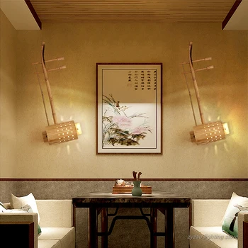 Restoranas, Baras Retro Sieniniai Šviestuvai Bambuko Audiniai Medinės Sienos Žibintai Japonų Stiliaus Sienos Deco Lempos, E27 Lemputės Miegamasis Šviesos Armatūra