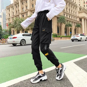 Stilius Krovinių Kelnės Moterims Juoda Aukšto Juosmens Kišeniniai Kelnės Streetwear Moterų Poilsiu Sweatpants