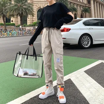 Stilius Krovinių Kelnės Moterims Juoda Aukšto Juosmens Kišeniniai Kelnės Streetwear Moterų Poilsiu Sweatpants