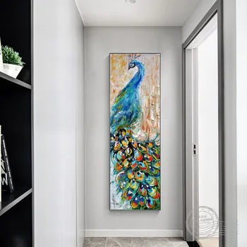 Rankomis dažyti drobės peilis pop art gyvūnų aliejaus tapybai Povas nuotraukas modernus dekoro įvaizdžio namų Spalvinga Didelė vertikalus