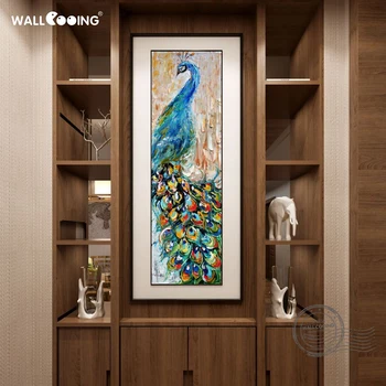 Rankomis dažyti drobės peilis pop art gyvūnų aliejaus tapybai Povas nuotraukas modernus dekoro įvaizdžio namų Spalvinga Didelė vertikalus