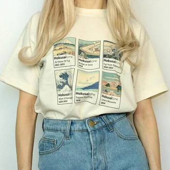Kuakuayu HJN Katsushika Hokusai Tapybos Marškinėliai Japonijos Vintage Stiliaus 3D Atspausdintas Tees Juokinga vatos Pagaliukai
