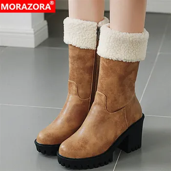 MORAZORA 2020 didelio dydžio 33-43 žiemos karšto parduoti, laikyti šiltai sniego batai storio aukštakulnių mada, suapvalinti tne vidurio blauzdos batai