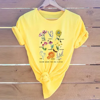 JFUNCY Medvilnės Gėlių Grafinis Tees Moterų Viršūnių Vasaros T-shirt Plius Dydis-trumpomis Rankovėmis Moteris Marškinėliai Lady Atsitiktinis Marškinėlius
