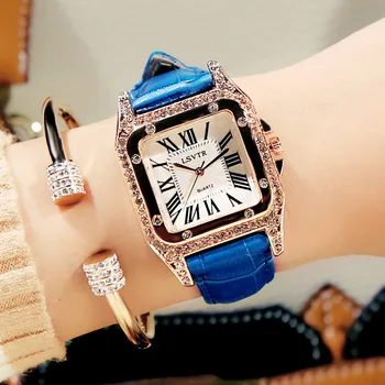 Moterų Aikštėje Diamond Riešo Laikrodžiai Ponios Suknelė Kristalinis Kvarcas Laikrodžio Apyrankė Odinis Dirželis Žiūrėti Zegarek Damski Reloj Mujer