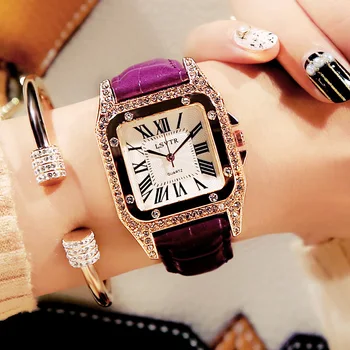 Moterų Aikštėje Diamond Riešo Laikrodžiai Ponios Suknelė Kristalinis Kvarcas Laikrodžio Apyrankė Odinis Dirželis Žiūrėti Zegarek Damski Reloj Mujer