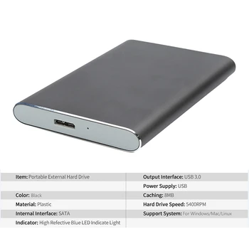 1 TB Išorinius kietuosius Diskus, USB 3.0 2.5 Colių Nešiojamų Ultra Plonas Aliuminio Lydinio Metalo Mobile Kietasis Diskas