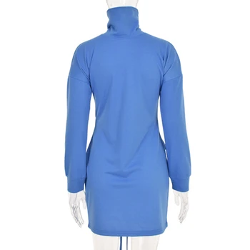 Suknelė Tvarstis Vaiskiai Mėlynos Atsitiktinis Ponios Golfo Gatvės Drabužiai, Komplektai, Madingų Drabužių Moterims, Rudenį, Žiemą, Naują Atvykimo 2021
