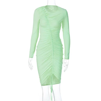 Hugcitar 2020 long sleeve ruched tvarstis seksuali mini suknelė rudens žiemos moterų mados streetwear komplektus šalies grynas suknelės