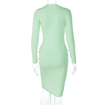 Hugcitar 2020 long sleeve ruched tvarstis seksuali mini suknelė rudens žiemos moterų mados streetwear komplektus šalies grynas suknelės