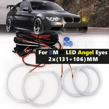 2 x（131MM+106MM） Dual spalvos LED Halo Medvilnės Žiedai Šviesiai BMW E90 E60 E87 E91 E61 X3 E83 E82 E81 E88 Angel Eyes LED SMD Lempos