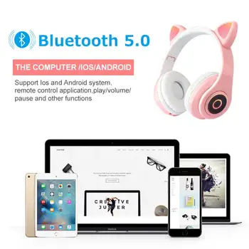Naujas Atvykimo LED Kačių Ausų Triukšmo Panaikinimo Ausines Bluetooth 5.0 Jauni Žmonės, Vaikai Ausines 3,5 mm Kištuką Su Mikrofonu Dropshipping